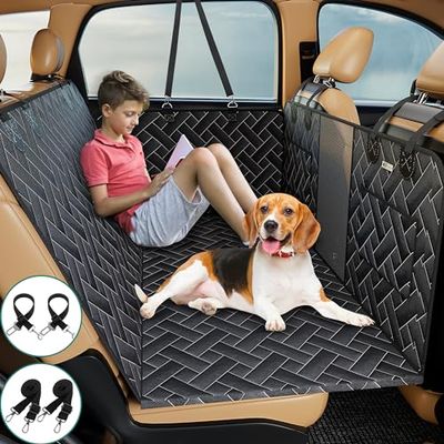 TJSOULER Funda de Asiento de Coche para Perro con Parte Inferior Dura para Asiento Trasero, Cama de Viaje para Perro con Ventana de Malla Antideslizante Impermeable, Hamaca Plegable Resistente y