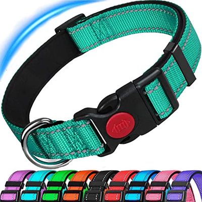 ATETEO Dog Collar, Reflective Adjustable Basic Dog Collar with Soft Neoprene Padding, Durable Nylon Pet Collars for Puppy Small Medium Large Dogs