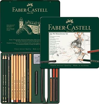 Faber-Castell Pitt Monochrome Professional Quality 21-Piece Set in a Metal Case