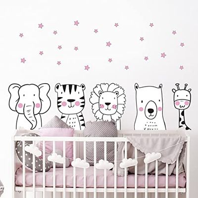 Muurstickers Kinderdecoratie Babykamer Muurstickers Kinderen Muurstickers Scandinavische dieren, Wolfstropische dieren H60 x L 90 cm