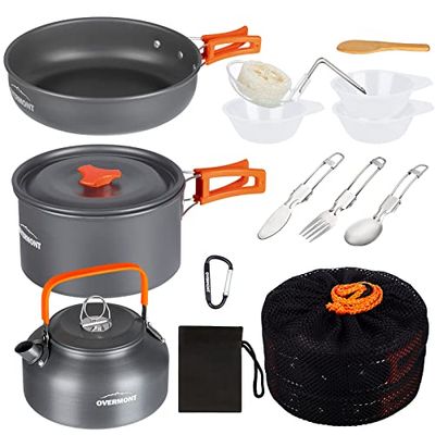 OVERMONT Camping köksredskap set utomhus porslin set kastrull set grillporslin picknickkruka med kaffekanna tekanna aluminium