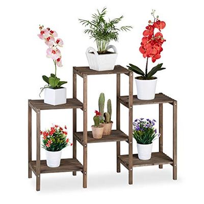 Relaxdays Fleurs, Design Simple-Chic, pour l’intérieur, Salon et Cuisine, étagère à Plantes, Taille M, Marron, Bois, 70 x 89 x 27 cm