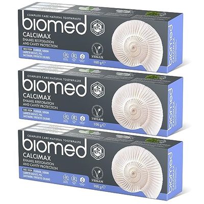 BIOMED - Calcimax Toothpaste, for Enamel Repair, Tooth Decay, & Cavity Protection, 97% Natural Ingredients, 6+ Ages, Algae extracts & Thyme Essential Oils, Fluoride & SLES Free, 3 x 100g