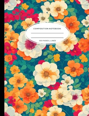 Summer Vintage Flowers Composition | Gift for Woman: Lined Journal, Large