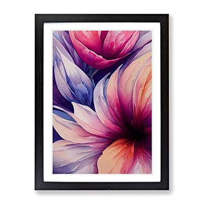 Stunning Watercolour Flowers No.2 Framed Print for Living Room Bedroom Home Office Décor, Wall Art Picture Ready to Hang, Black A2 Frame (62 x 45 cm)