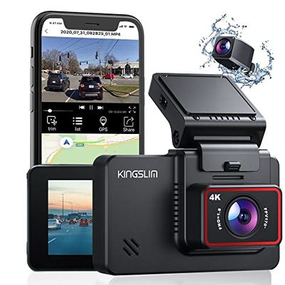 Kingslim D4 Dual Dash Cam with Built-in WiFi GPS, Front 4K/2.5K Rear 1080P for Cars, 3" IPS Touchscreen 170° FOV Dashboard Camera with Sony Starvis Sensor, Support 256GB Max