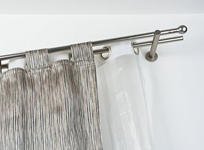 InCasa Curtain Double Pole: 20 mm Without Rings, Length 280 cm, with Tappo Chic Satin Steel-Complete, Stainless, Grey