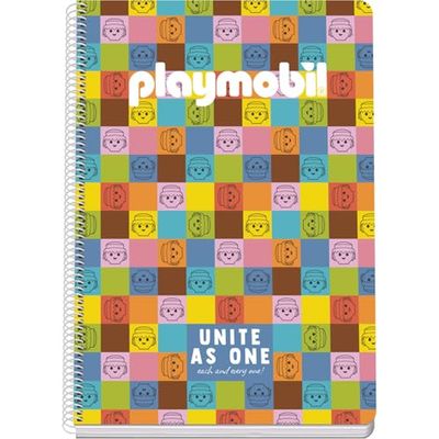 DOHE - Cuaderno A4+ Cuadriculado - 80 Hojas Grosor 90 gr/m², Tamaño 21x31 cm, Tapa de Cartulina Rígida, Cierre Anillas, Cuadrícula 4 mm, Material Escolar - Playmobil Unite As One