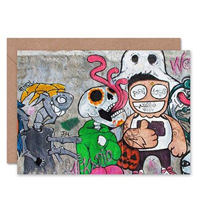 Wee Blue Coo Grafitti personages Halloween blanco wenskaart, kunst