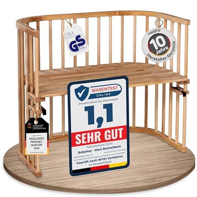 Cododo babybay Maxi en bois de hêtre massif I Hauteur réglable en continu pour le lit enfant lit bébé réglable et écologique qui grandit avec l'enfant, laqué naturel