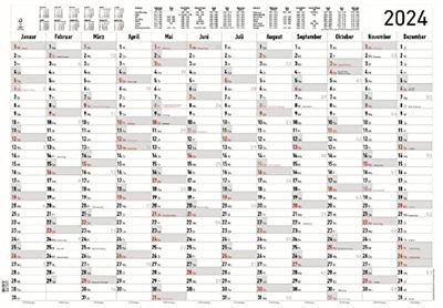 Year Planner XL 2024 - Poster Calendar 98.6 x 73.5 cm - Holiday Overview - Work Day Counting - Alpha Edition