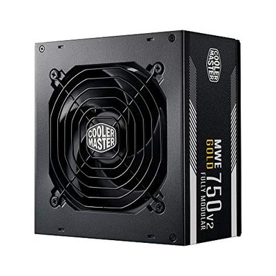 Cooler Master MWE 750 Gold V2 Alimentatore Completamente Modulare (Spina UE) - 80 PLUS Gold da 750W, Cavi Piatti Neri, Ventola HDB da 120mm, Soglia Alta Temperatura