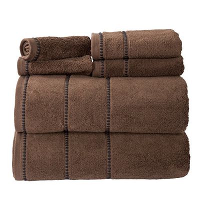 Lavish Home Lot de 6 Serviettes de Luxe en Coton à séchage Rapide, zéro Torsion et Douces avec 2 Serviettes de Bain, 2 essuie-Mains et 2 débarbouillettes (Chocolat), 30,5 x 30,5 cm
