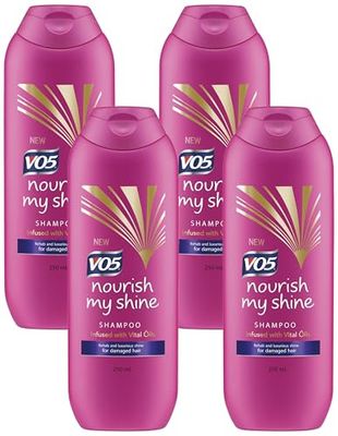 Alberto VO5 Nourish My Shine Shampoo Infused with 5 Vital Oils for Damaged Hard, 250ml (Pack of 4)