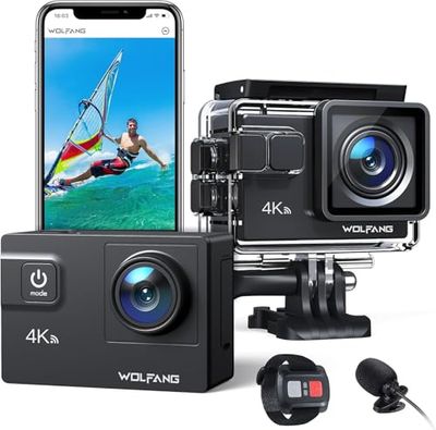 WOLFANG GA300 Actie Camera 4K 60FPS 24MP onderwatercamera wifi 40M waterdicht 2.0 EIS beeldstabilisator touchscreen helmcamera 8x zoom (externe microfoon, 2x1350mAh batterijen en accessoirekit)