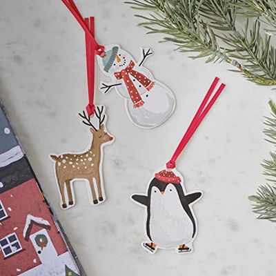 Ginger Ray Kit de etiquetas de papel de regalo de Navidad con muñeco de nieve, reno y pingüino, paquete de 9