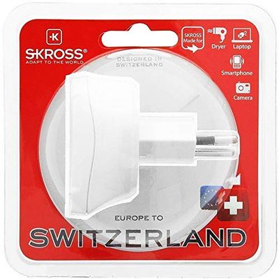 Skross 1.500205 Europe to Switzerland, adaptador de viagem para viajar da Europa para países que usam a norma suíça. Tomada de saída: Suíça, branco