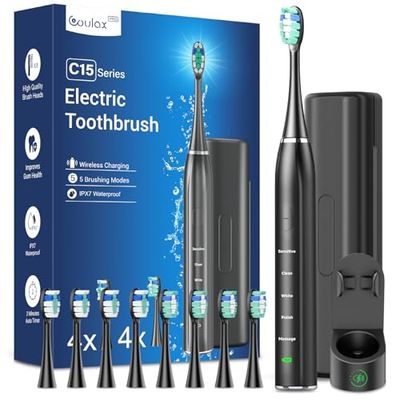 Spazzolino elettrico per adulti con 8 testine – Spazzolino elettrico sonico con portaspazzolino e Travel Cas