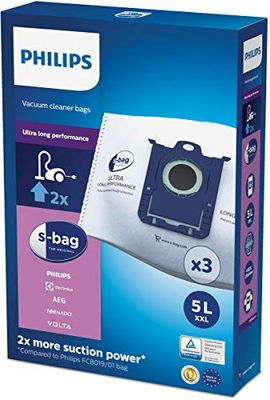 Philips Sacchetti per Aspirapolvere S-Bag, 3 Sacchetti per la Polvere, Standard Universale, XXL da 5L per Apirazione Estrema, Prestazioni di Lunga durata (FC8027/01)