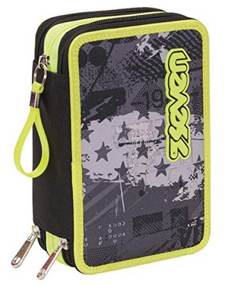 Seven Astuccio Scuola 3 Zip, Giallo Grigio, Fly Stars, Portapenne Triplo Scomparto Completo di Penne, Matite e Colori, Accessori Scuola, Accessori Zaino, Scuola, Bambino Ragazzo