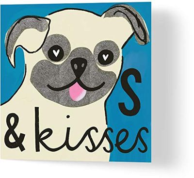 Pugs and kisses - Birthday Card - Made from Recycled Materials - Greeting Cards for Friends, Family, Loved Ones - Made by UK Independent Artists - Compostable Packaging