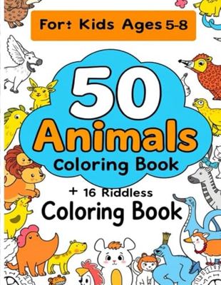 50 Animals Coloring Book&16 Riddles for Kids:: Simple and Fun Coloring Pages, Educational Riddles for Kids Ages 5-8