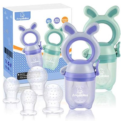 ANGELBLISS Tétine Pour Bébé/Tétine à Fruit/Tetine Grignoteuse Bebe/Tétine D'alimentation Pour Bébé - Jouet de Dentition Pour Bébé, Sans BPA (Paquet de 2)