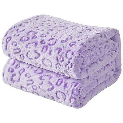 FY FIBER HOUSE Flannel Fleece Throw Microfiber Blanket with 3D Cheetah Print, 90"X108", Purple