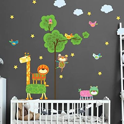 Muursticker kinderen decoratie babykamer muursticker kinderkamer muursticker saltimbanken bosdieren muursticker H60 x 90 cm