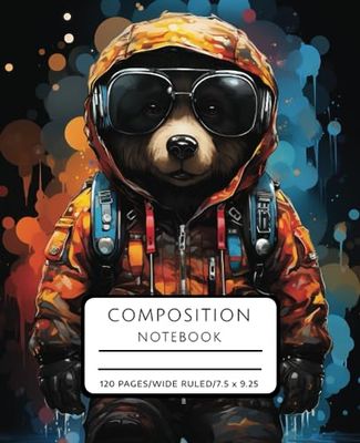 Composition Notebook Wide Ruled: Cute Bear, Soft Matte Cover, 7.5" x 9.25 inches, 120 Pages