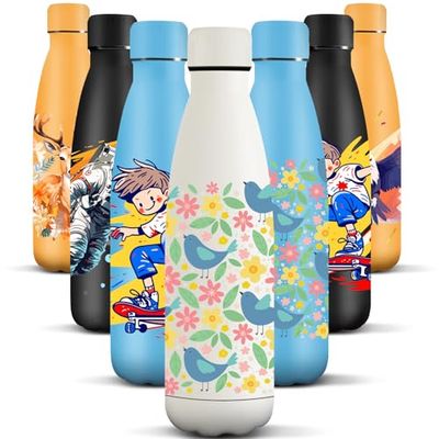 HoneyHolly 500 ml BPA-fri vattenflaska, termisk flaska, dubbelväggig, vattenflaska, läckagesäker, 18/8 rostfritt stål, vattenflaska för sport, skola, yoga