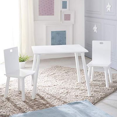 roba Kinderzitgroep, kindermeubelset van 2 kinderstoelen & 1 tafel, zitgarnituur hout, wit gelakt