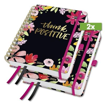 SIGEL J4600 Jolie Spiral diary 2024, Flower Love, 16,8 x 21,5 cm, hardcover, 240 pages, Black, Pink, 2 Pieces