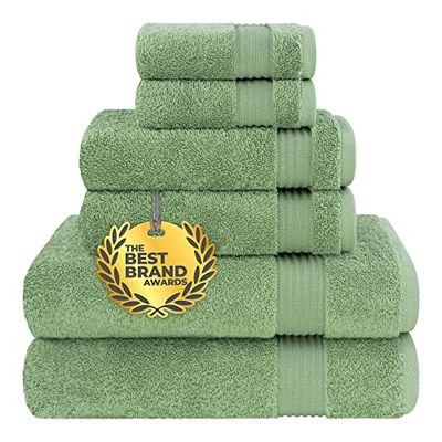 Cotton Paradise Toallas de baño 100% algodón Turco Suave y Absorbente para baño, 6 Piezas, 2 Toallas de baño, 2 Toallas de Mano y 2 paños de baño, Color Verde Salvia