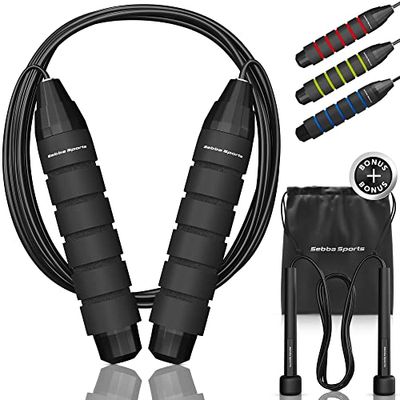 Sebba Sports - Professional Sports Jump Ropes - Ajustable - Pesado - Negro - Incluye cuerda de velocidad