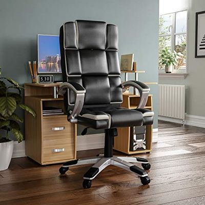 Vida Designs Henderson Fauteuil de Bureau inclinable pivotant réglable en Similicuir Noir et Blanc