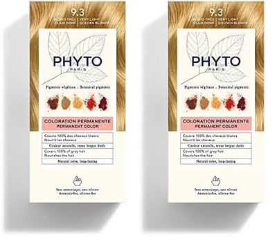 Phyto Color Kit 9.3 Biondo Chiarissimo Dorato Colorazione Permanente senza Ammoniaca, 100% Copertura Capelli Bianchi (Confezione da 2)