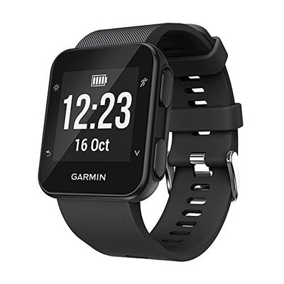 KOMI Horlogebandjes compatibel met Garmin Forerunner 35/30 Smart Watch, Silicone Fitness Sport vervangende riem (zwart)