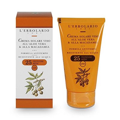 L'Erbolario Crema Solare Viso contenente Aloe Vera e Macadamia Nut con SPF 25