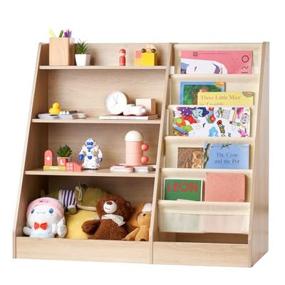 VEVOR Bibliothèque pour Enfants 4 Niveaux, Meuble de Rangement 10 Compartiments au Total, Étagère de Rangement pour Livres et Jouets, pour Chambre d'enfant, Salle de Jeux, Jardin d'enfants, Crèche