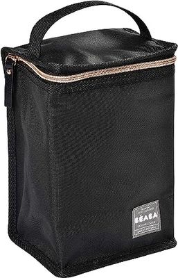 BÉABA Saco térmico para comida de bebé, grande capacidade, compartimento para biberões, capa térmica para comida infantil, dobrável, material macio e impermeável, preto/rosa