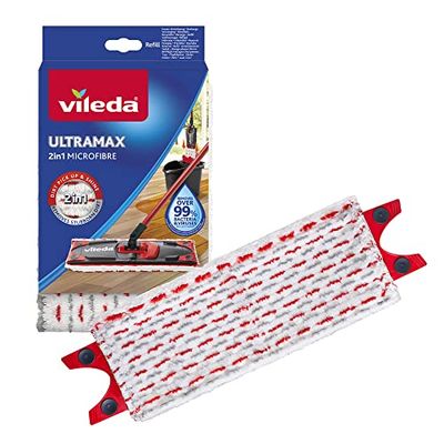 Vileda 4023103201262 Ultra Max Ricarica 2-in-1, Microfibra, Poliestere, Dimensioni: 46 x 14,1 x 1,5 cm, Colore: Bianco e Rosso