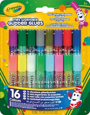 CRAYOLA - Pegamento con Purpurina en Tubo, Lavable, 16 Colores Surtidos, para la Escuela y el Tiempo Libre, 69-4200
