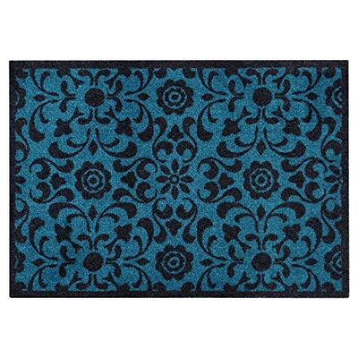 Zala Living Paillasson Design Ornement (50 x 70 cm, revêtement antidérapant 100% Polyamide, Facile d'entretien, résistant, fabriqué dans l'UE, idéal pour Le Couloir) Bleu pétrole