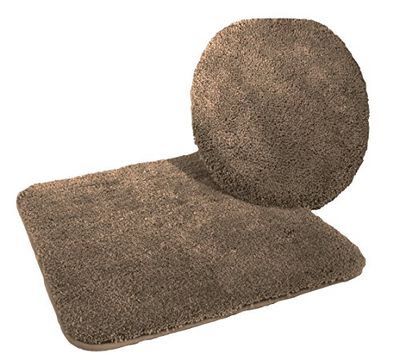 Kinzler J-10053/52 Ensemble de Bain en Microfibre 2 pièces Housse d'abattant WC 47 x 50 cm Tapis de WC sans découpe 50 x 55 cm Marron