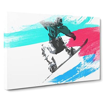Snow Boarder Snowboarding V2 Modern Canvas Wall Art Print Ready to Hang, Framed Picture for Living Room Bedroom Home Office Décor, 20x14 Inch (50x35 cm)
