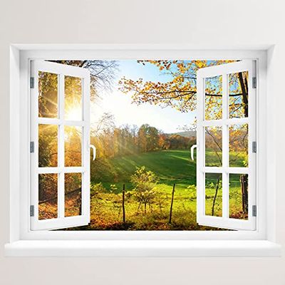 Graz Design - Adhesivo decorativo para pared (80 x 62 cm), diseño de ventana con vistas al bosque