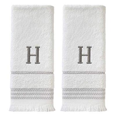 SKL Home, set di asciugamani, casual, con monogramma H, 40,6 cm x 66 cm, 2 pezzi, colore: bianco