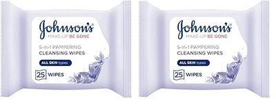 Johnson's Make Up Be Gone Pampering Wipes, Moonflower, 25 Count,Packaging may vary (Pack of 2)