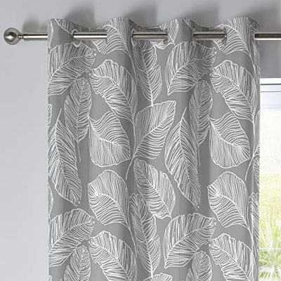 Fusion, Matteo, 100 percent Cotton Pair of Eyelet Curtains, Grey, 46" Width x 72" Drop (117 x 183cm)